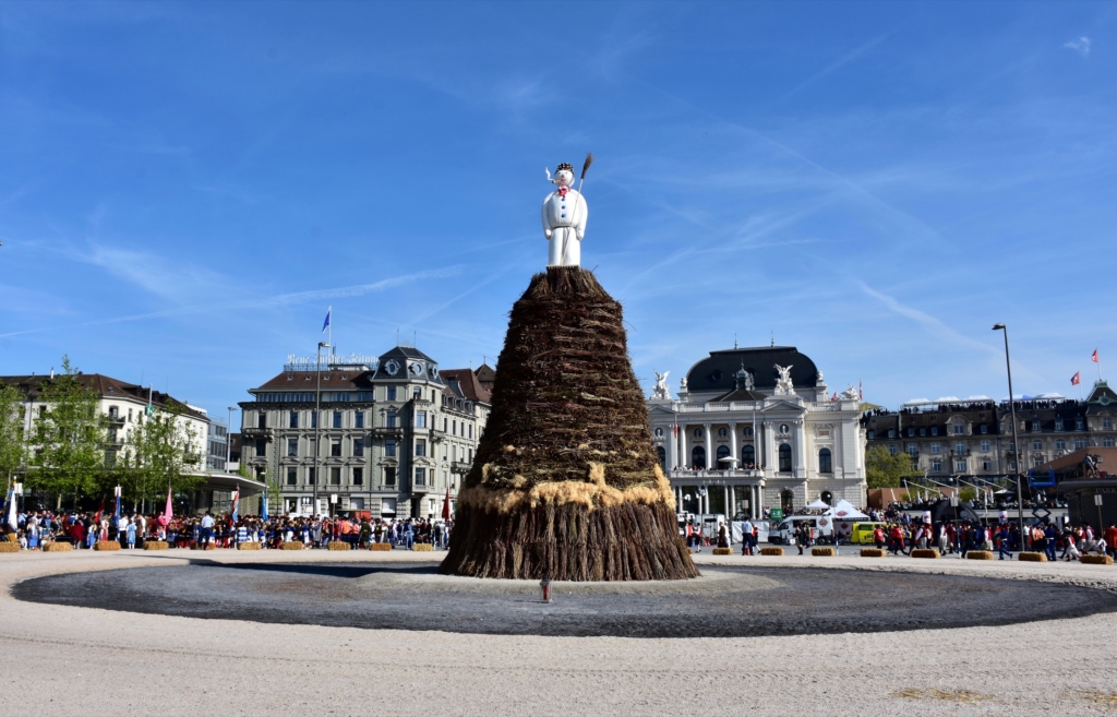 Zurich spring festival, snowman on the haystack