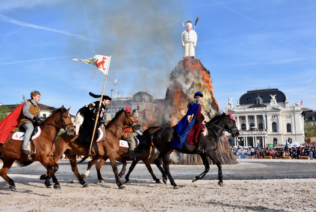 Traditional burning of snowman during Sechseläuten, Zurich Spring Festival