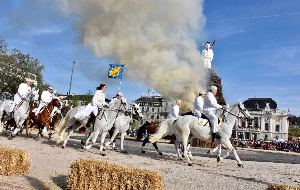 Traditional burning of snowman during Sechseläuten, Zurich Spring Festival