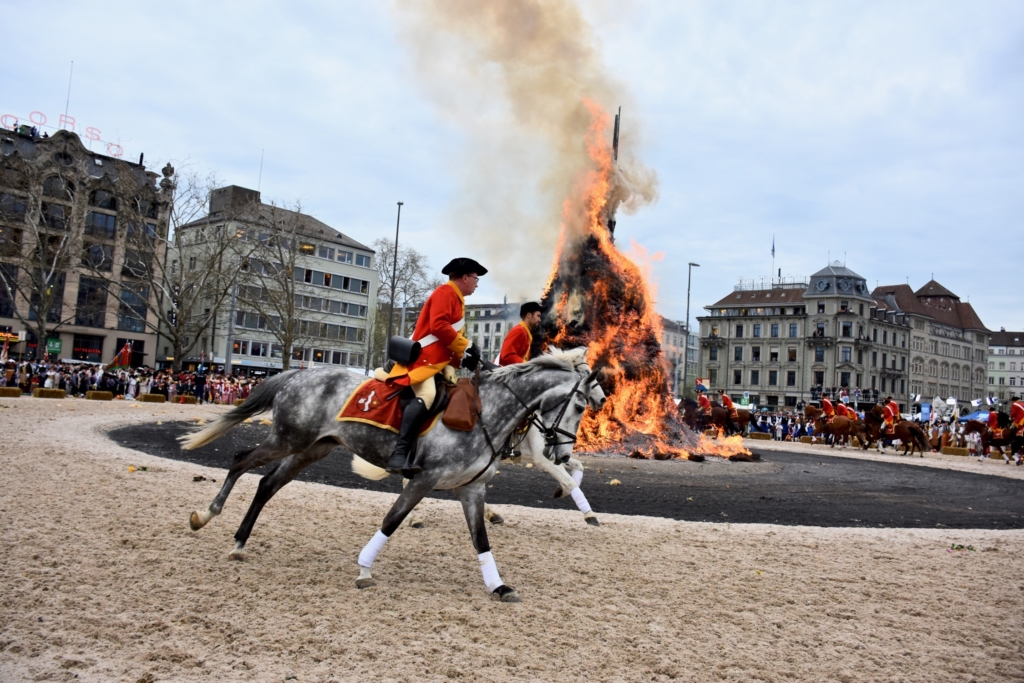 Traditional burning of snowman during Sechseläuten, Zurich Spring Festival