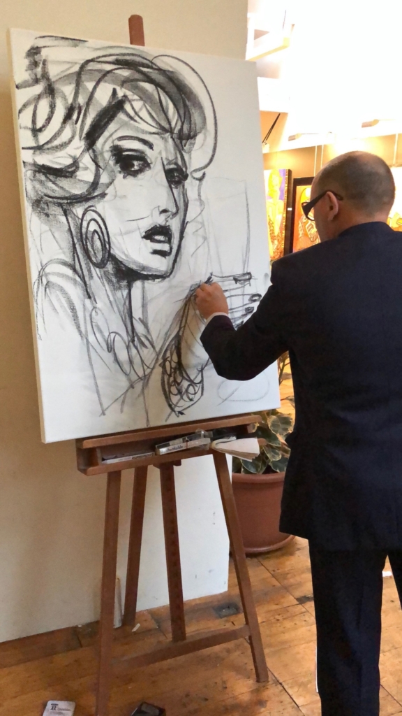 Marc Ferrero live painting at the presentation in Zurich