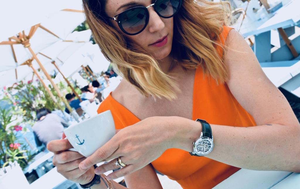 Style details: Watch - JULIEN DE BOURG, the Beauvoir collection, Beauvoir Silver; Sunglasses - PRADA; Jumpsuit - IPEKYOL