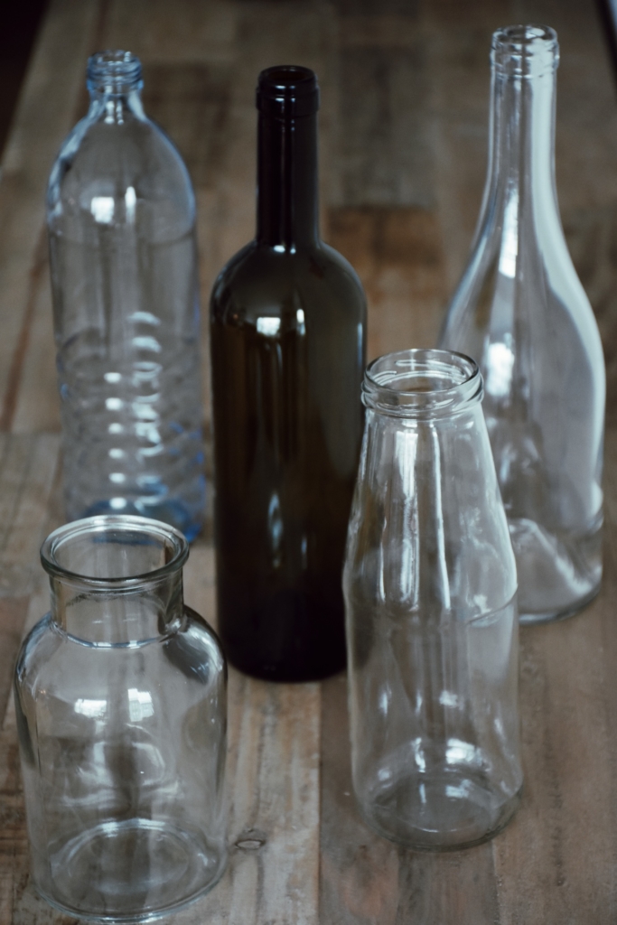 Empty glass jars and bottles will be transformed to the elegant interior decorations
