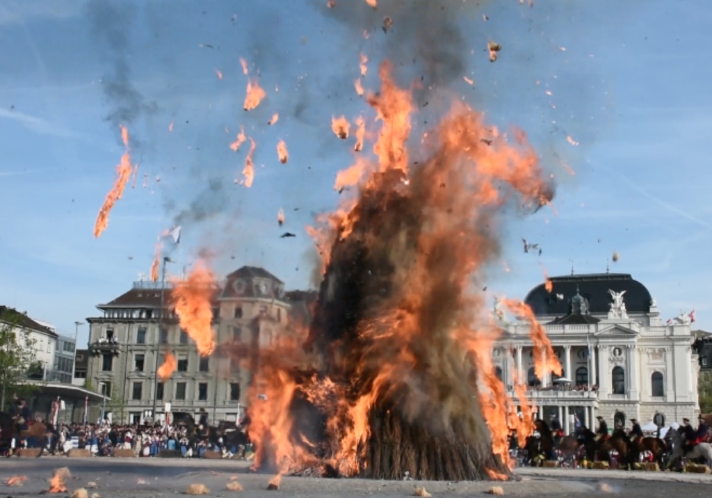 Traditional burning of snowman during Sechseläuten, Zurich Spring Festival