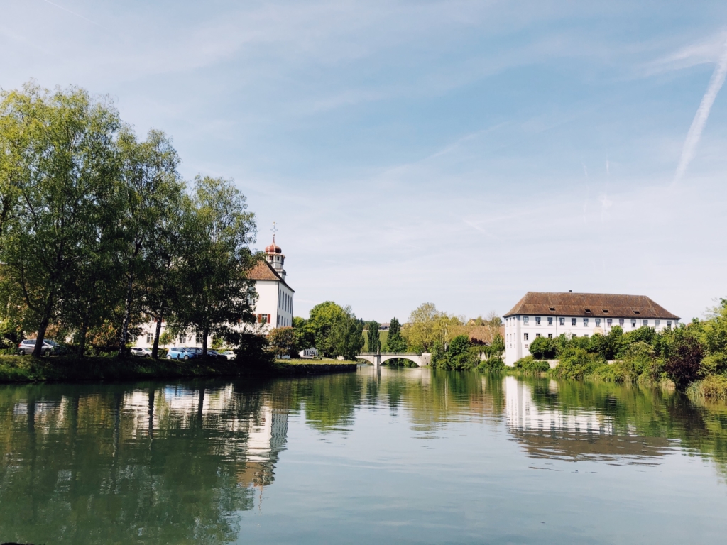 Benedictine monastery is on an island in the middle of the river