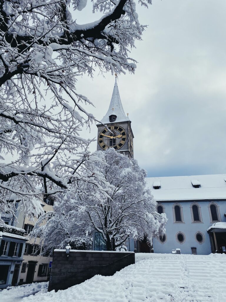 Record snow in Zurich, St. Peter Church, January 2021