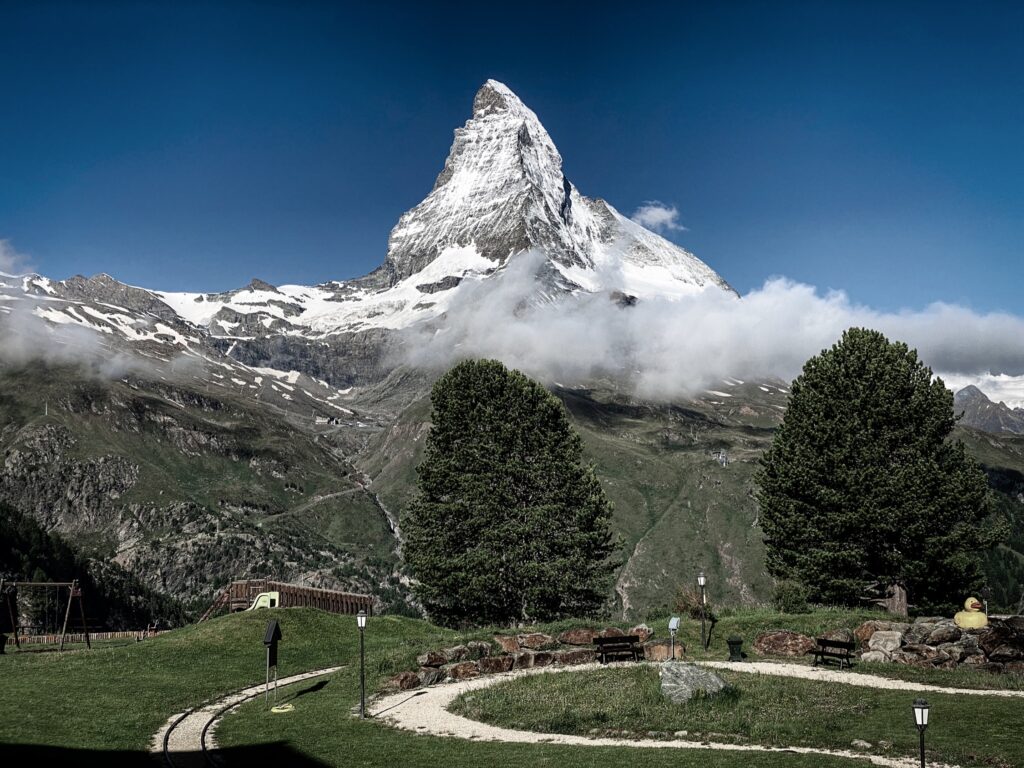 The view over the Matterhorn from the Riffelalp Resort 2222m