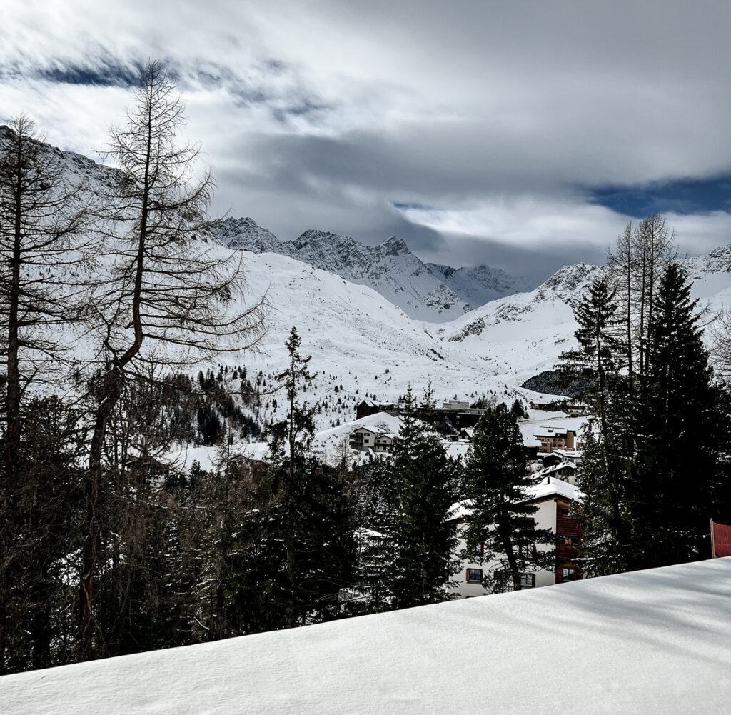 Tschuggen Grand Hotel View of Snowy Swiss Alps from the Room's Balcony